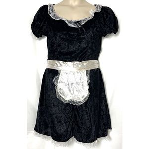 Crushed Black Velvet Maid Costume